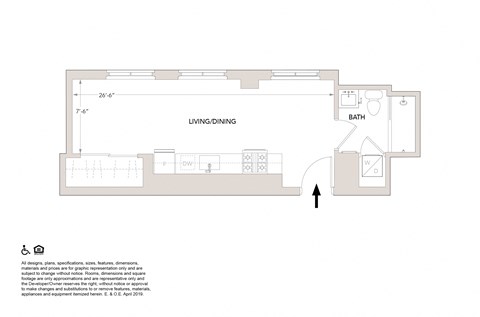 Floor plan for studio, 1 bath, 449 sqft